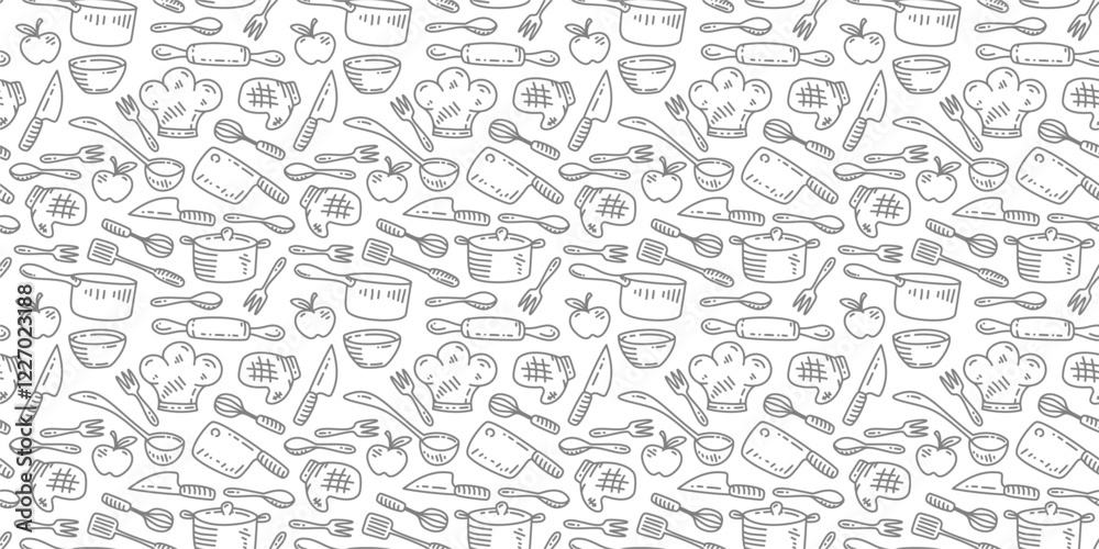 Kitchen utensils seamless pattern background. kitchen set seamless pattern background. hand drawn doodle of kitchen set pattern background. Doodle illustrations of cooking utensils seamless pattern. Kitchen utensils seamless pattern background. kitchen set seamless pattern background. hand drawn doodle of kitchen set pattern background. Doodle illustrations of cooking utensils seamless pattern.