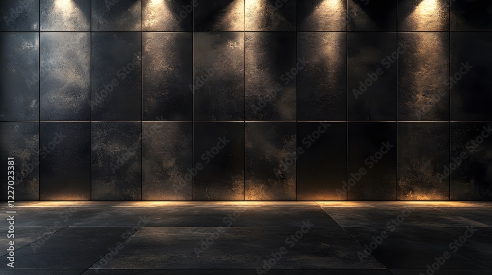 dark moody room with spotlights on tile walls and floor dark moody room with spotlights on tile walls and floor