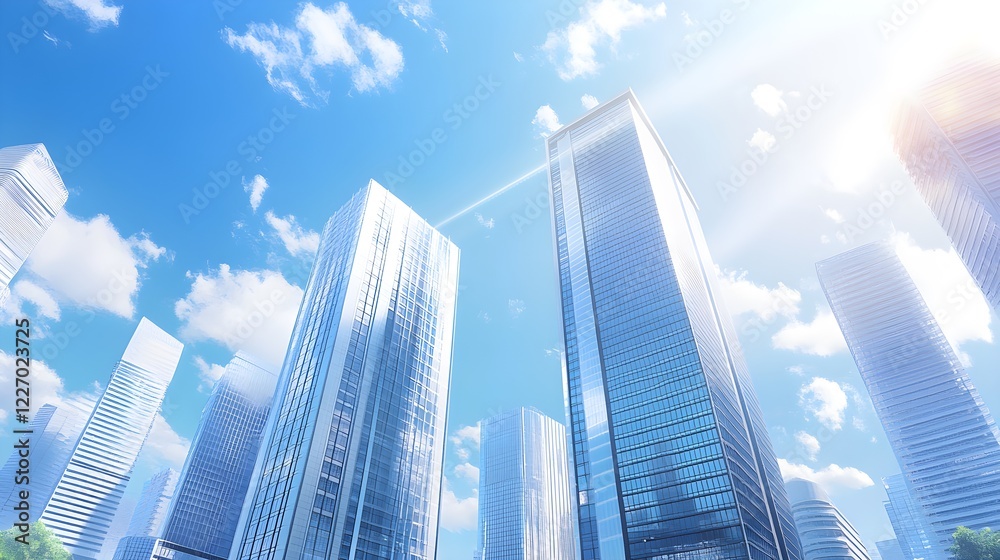 Fototapeta premium modern cityscape skyscrapers blue sky sunlight