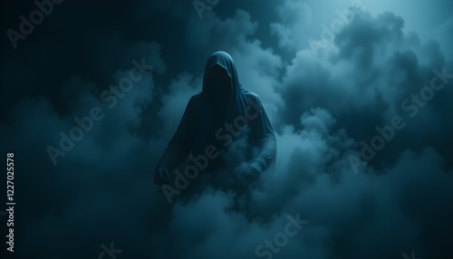 Silhouette fantomatique inquiétante dans la brume noire pour Halloween.