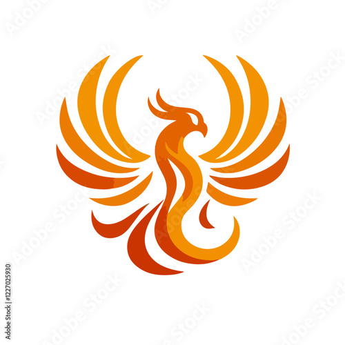 Phoenix in Flight: A fiery and symbolic phoenix rises with outstretched wings, embodying rebirth, renewal, and triumph over adversity. This bold, vector graphic is perfect for conveying power.