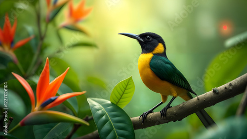 Golden-collared Manakin in Tropical Habitat
