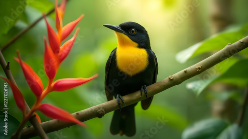 Golden-collared Manakin in Tropical Forest