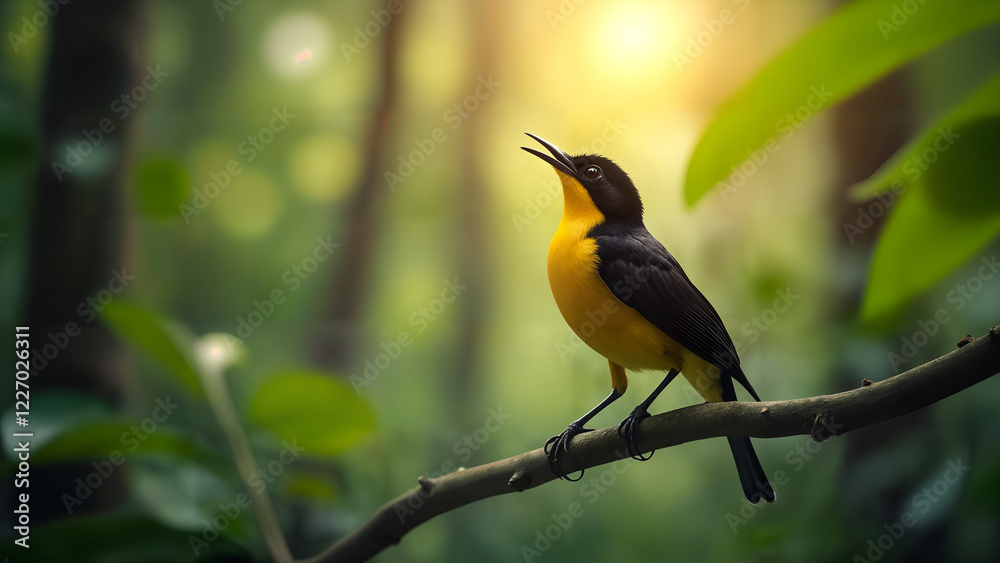 Fototapeta premium Golden-collared Manakin in Tropical Forest