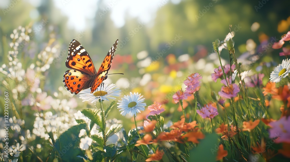 Beautiful Butterfly Sitting on a Flower in a Summer Garden Beautiful Butterfly Sitting on a Flower in a Summer Garden