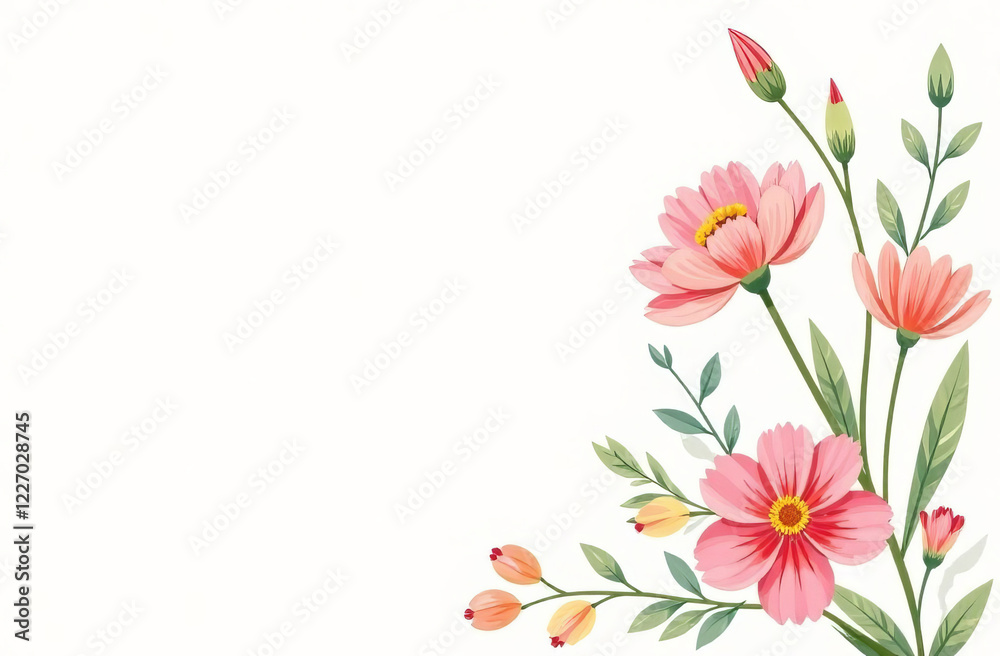 Fototapeta premium Spring flowers on a greeting card, space for text. Pastel colors.