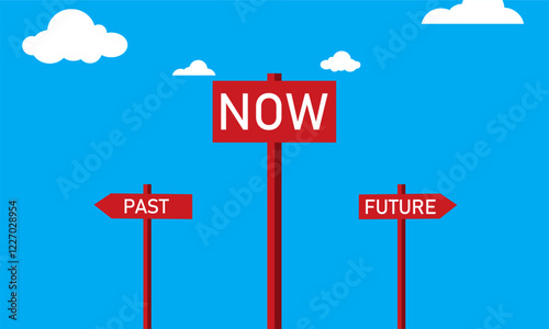 Future past present board icon. Now pas and future way destiny sign. Present moment, destiny, life, psychology, focus and time concept.