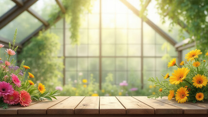 Beautiful greenhouse with flowers background