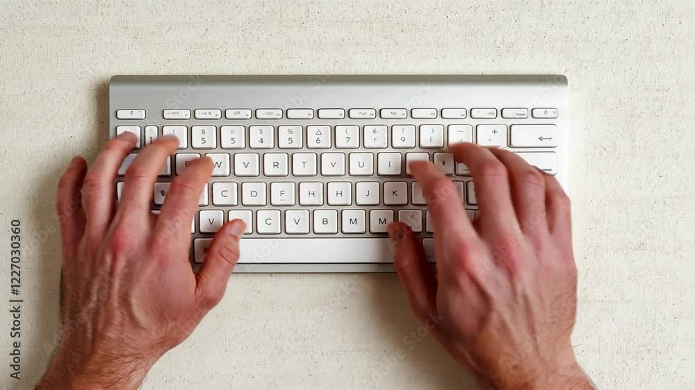 Hands typing on a modern keyboard in a minimalist office setting, showcasing productivity and technology. Hands typing on a modern keyboard in a minimalist office setting, showcasing productivity and technology.