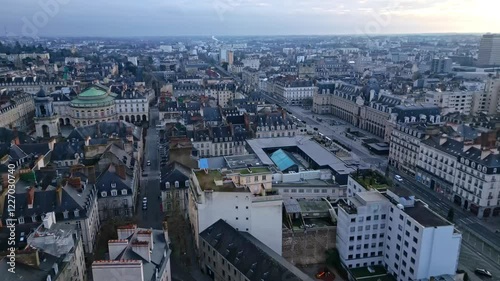 Wallpaper Mural Forward drone movement near the Quartier République and Palais du Commerce, Opéra with town hall, Bretagne, Rennes, France. Torontodigital.ca