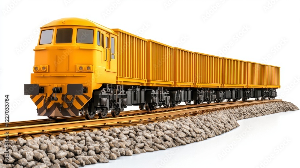 Vibrant yellow freight train on railway tracks with rocky terrain showcasing industrial transportation in action Vibrant yellow freight train on railway tracks with rocky terrain showcasing industrial transportation in action