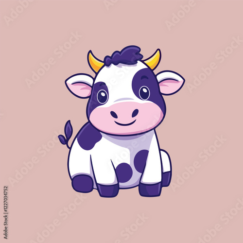 Cute cow cartoon sitting Vector Illustration