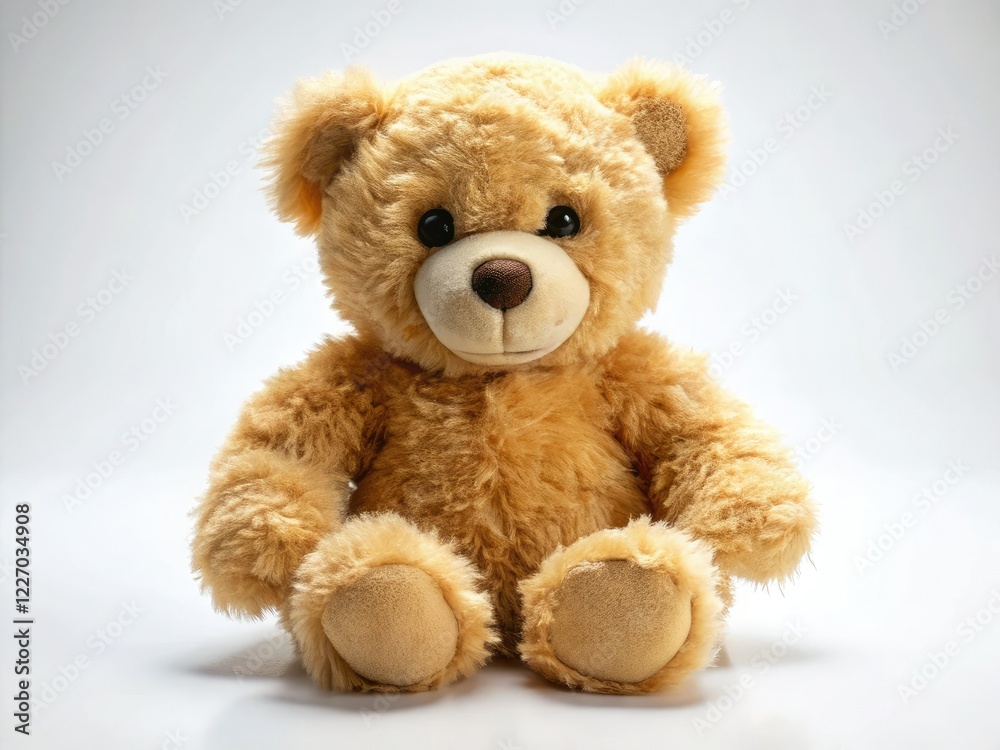 Adorable teddy bear, pristine white backdrop. Studio shot showcasing soft plush toy. Adorable teddy bear, pristine white backdrop. Studio shot showcasing soft plush toy.
