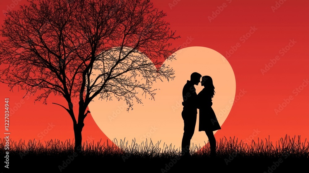 Silhouette of a Romantic Couple at Sunset Silhouette of a Romantic Couple at Sunset