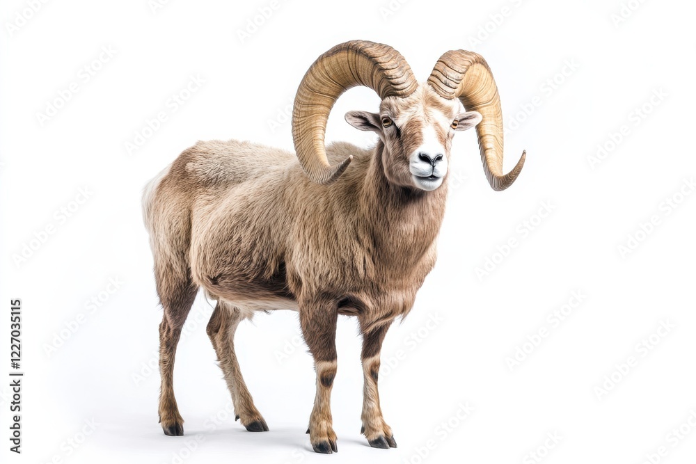 Majestic ram with large horns against a white background. Majestic ram with large horns against a white background.