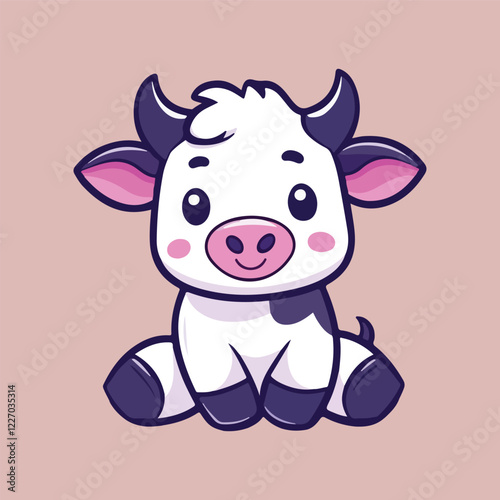 Cute cow cartoon sitting Vector Illustration