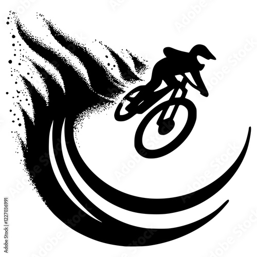 A stylized wave of dust and dirt kicked up by a downhill biker in action