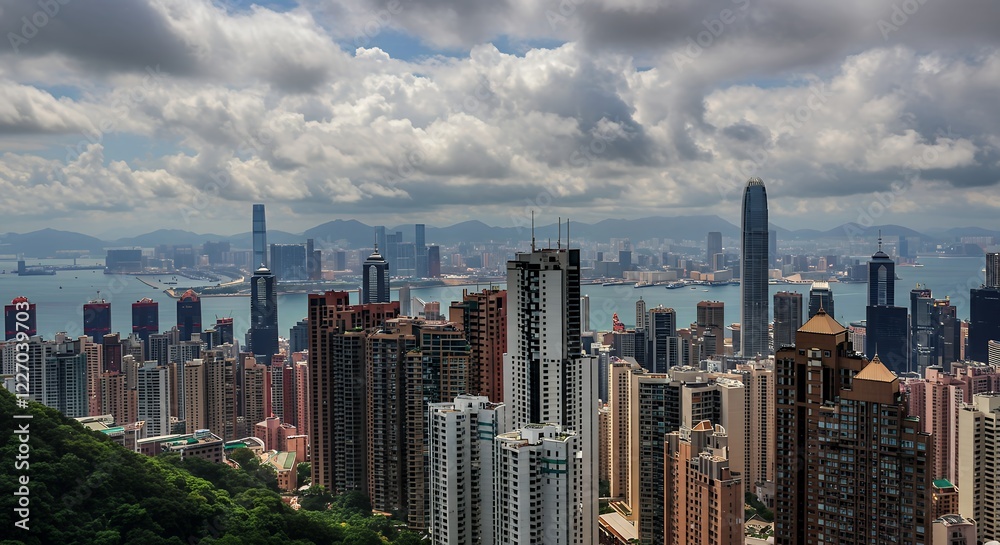 Obraz premium Stunning Hong Kong Skyline View From Mountaintop