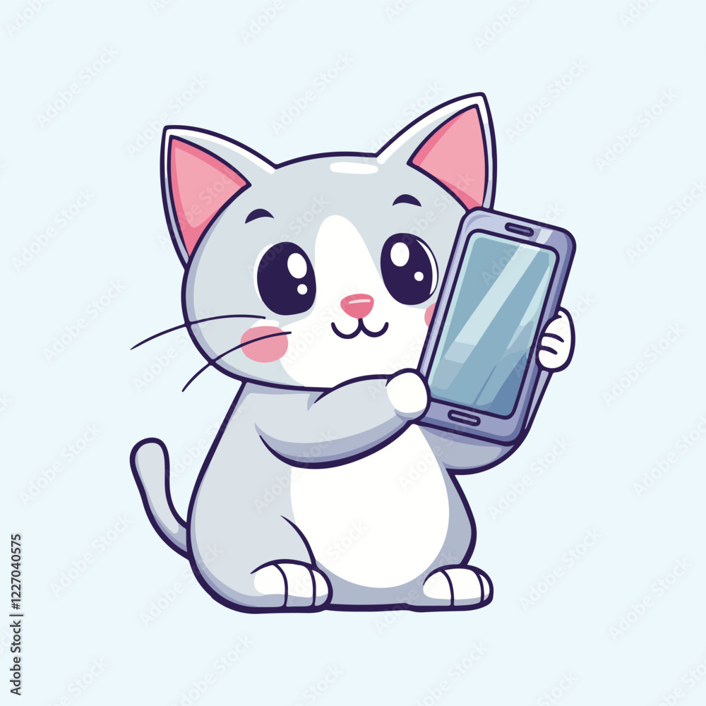 Cute cat holding a mobile phone Cartoon Vector Illustration Cute cat holding a mobile phone Cartoon Vector Illustration