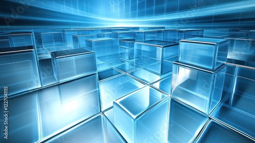 Blue glass cubes abstract background, technology concept