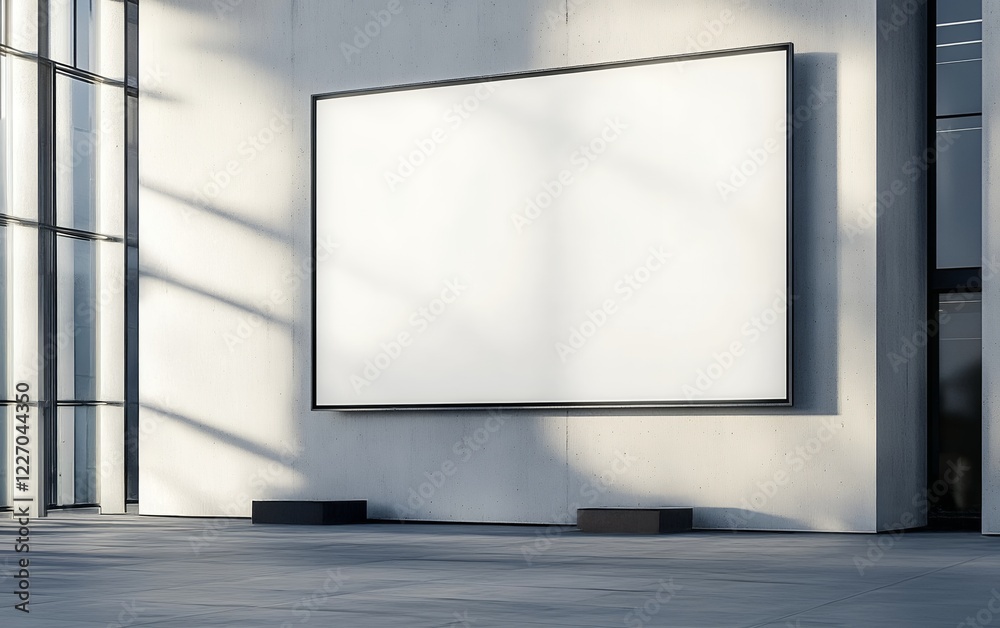 Empty white canvas hanging in a spacious contemporary interior, mockup template for design or advertising Empty white canvas hanging in a spacious contemporary interior, mockup template for design or advertising