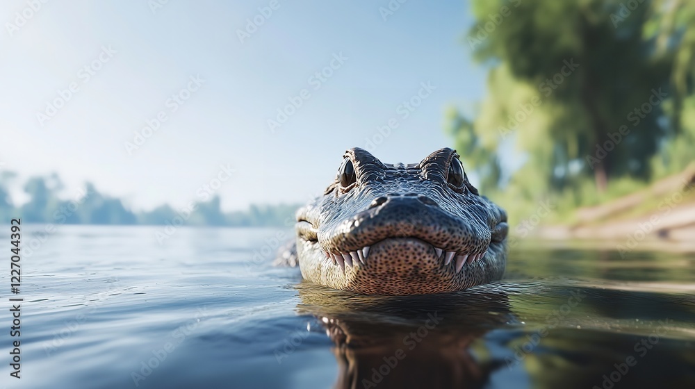 Fototapeta premium Caiman Peeking Above the Water Surface in 16K Resolution