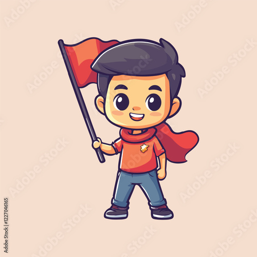 A cute boy holding a flag cartoon Vector Illustration