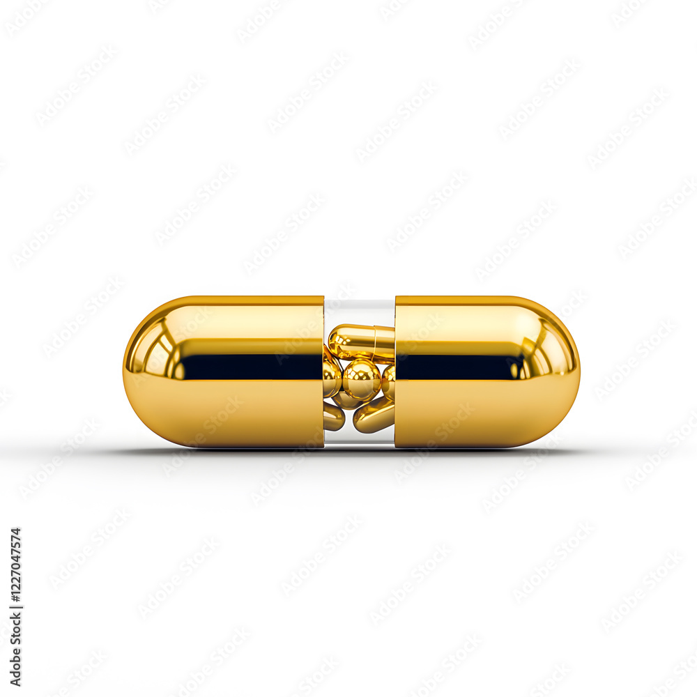 Naklejka premium Golden color pill or capsule isolated on white background. Omega-3 supplements