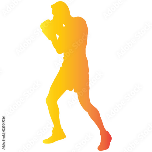 Male Boxing Player Silhouette with Colorful Design. Vector Illustration in Gradient Color