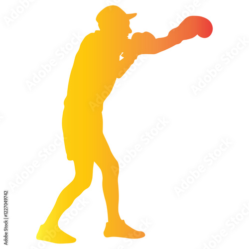 Male Boxing Player Silhouette with Colorful Design. Vector Illustration in Gradient Color