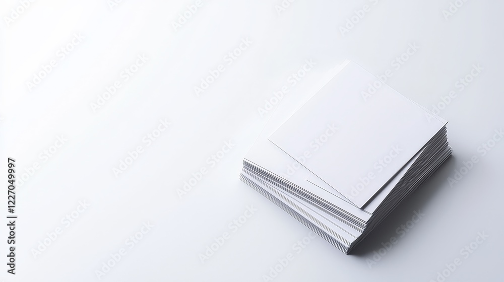 Stack of white business cards on a white surface showcasing a professional template design for branding Stack of white business cards on a white surface showcasing a professional template design for branding