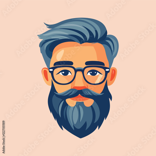 Man with a beard mustache and glasses cartoon Vector Illustration