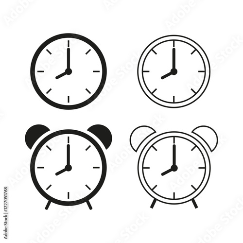 Clock icon set. Alarm clock icon. Vector bell. Simple shape.