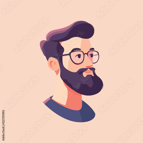 Man with a beard mustache and glasses cartoon Vector Illustration