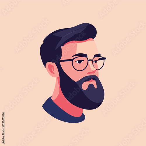 Man with a beard mustache and glasses cartoon Vector Illustration