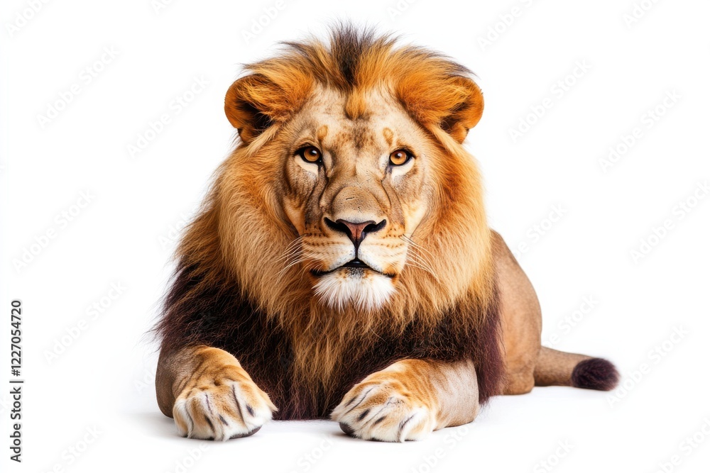 Obraz premium Majestic male lion, golden mane, intense gaze.