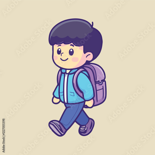 A cute boy with school bag Cartoon Vector Illustration