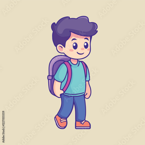 A cute boy with school bag Cartoon Vector Illustration