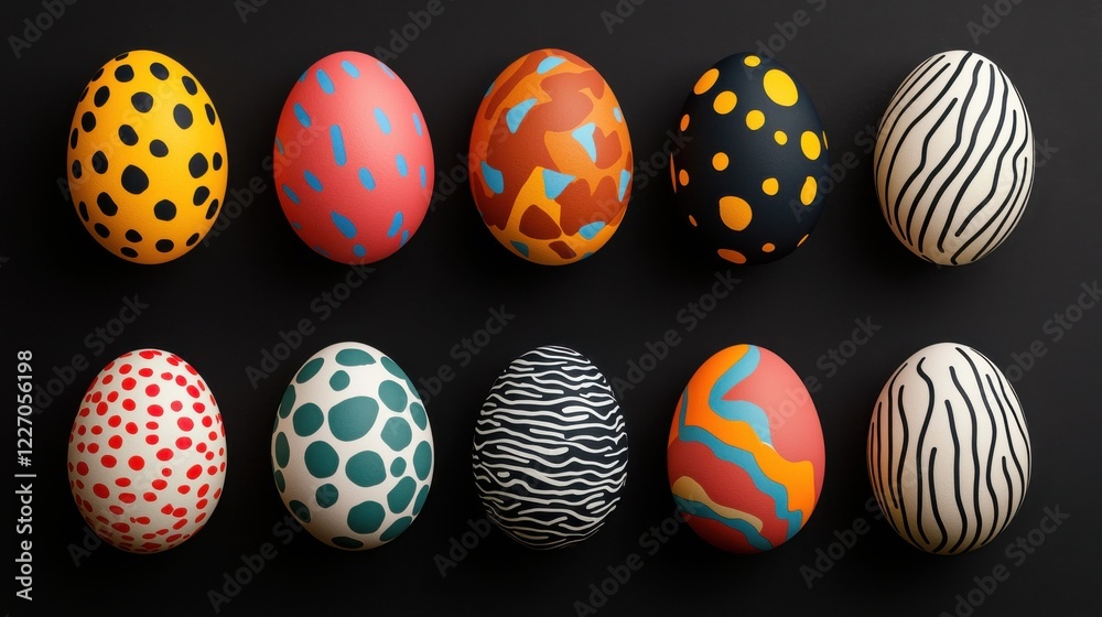 Easter day concept. Vibrant and Bold Abstract Easter Egg Designs with Striking Patterns and Textures Easter day concept. Vibrant and Bold Abstract Easter Egg Designs with Striking Patterns and Textures