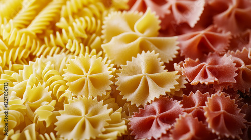 Handmade pasta, Italian homemade traditional food. Vector Italy pasta restaurant menu of farfalle, fusilli or fettuccine and linguine, penne or conchiglie and pappardelle or gnocchi photo