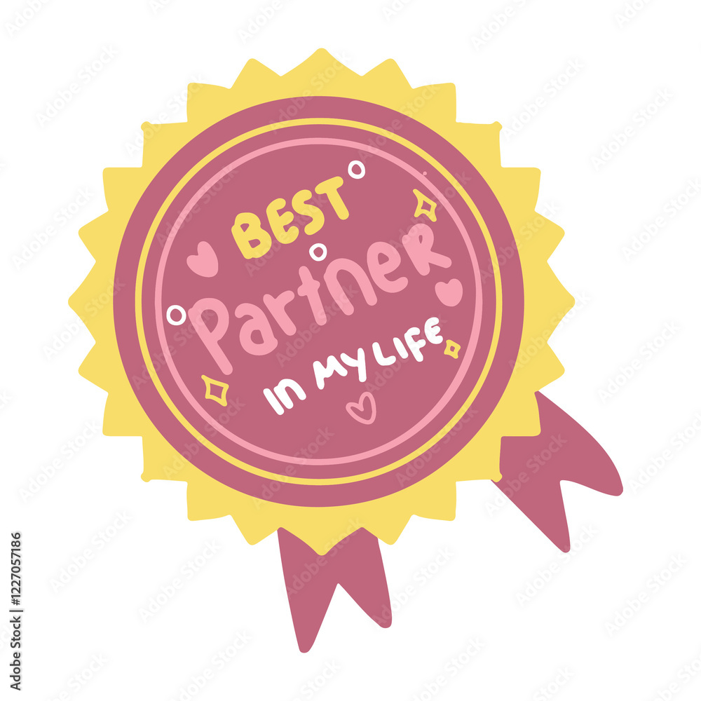 Valentine's day Greetings Card Sticker Lettering Typography Cute medal purple best partner in my life Valentine's day Greetings Card Sticker Lettering Typography Cute medal purple best partner in my life