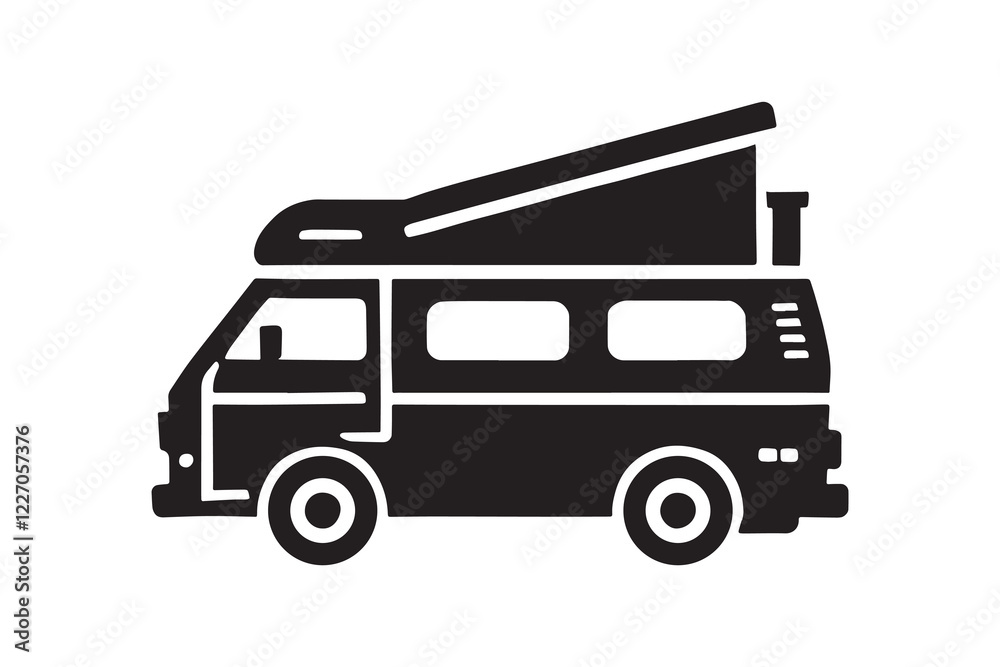 Camping van silhouette vector with white backround Camping van silhouette vector with white backround