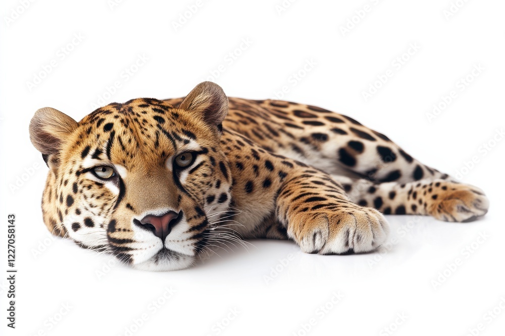 Obraz premium Jaguar resting on white background