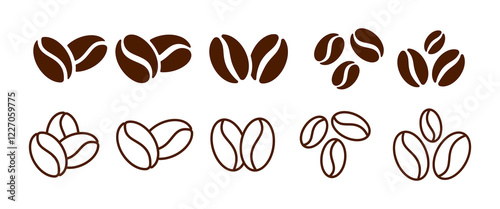 Coffee Beans Icon Signs Set. Caffeine Logo Symbol Vector Design.