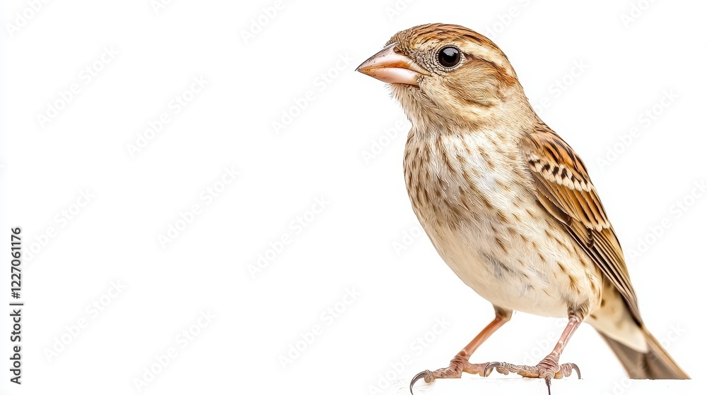 Fototapeta premium Alert Small Brown Bird On White Background