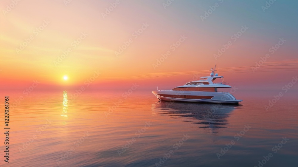 Luxury Yacht at Sunset: Serene Ocean Escape Luxury Yacht at Sunset: Serene Ocean Escape