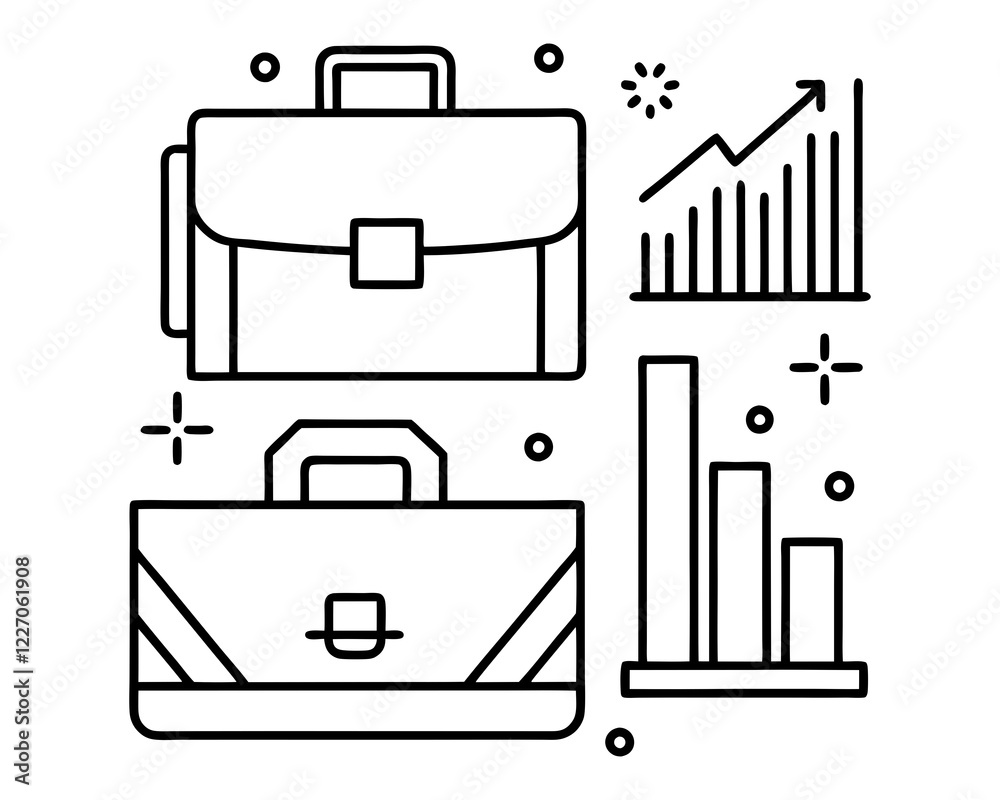 Business and Growth Icon Set - Briefcases and Analytics Business and Growth Icon Set - Briefcases and Analytics