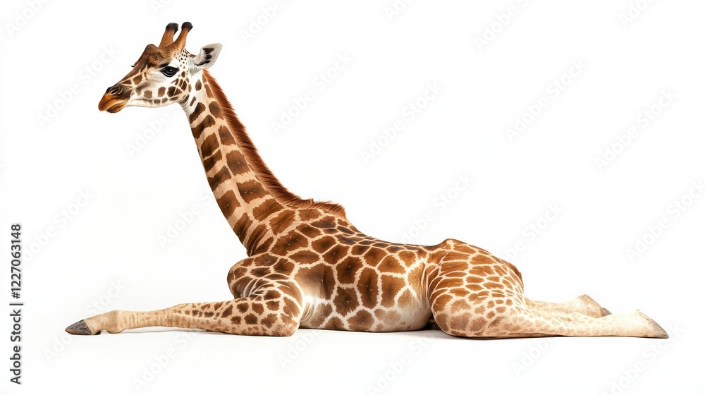 Obraz premium Giraffe taking a break on white background