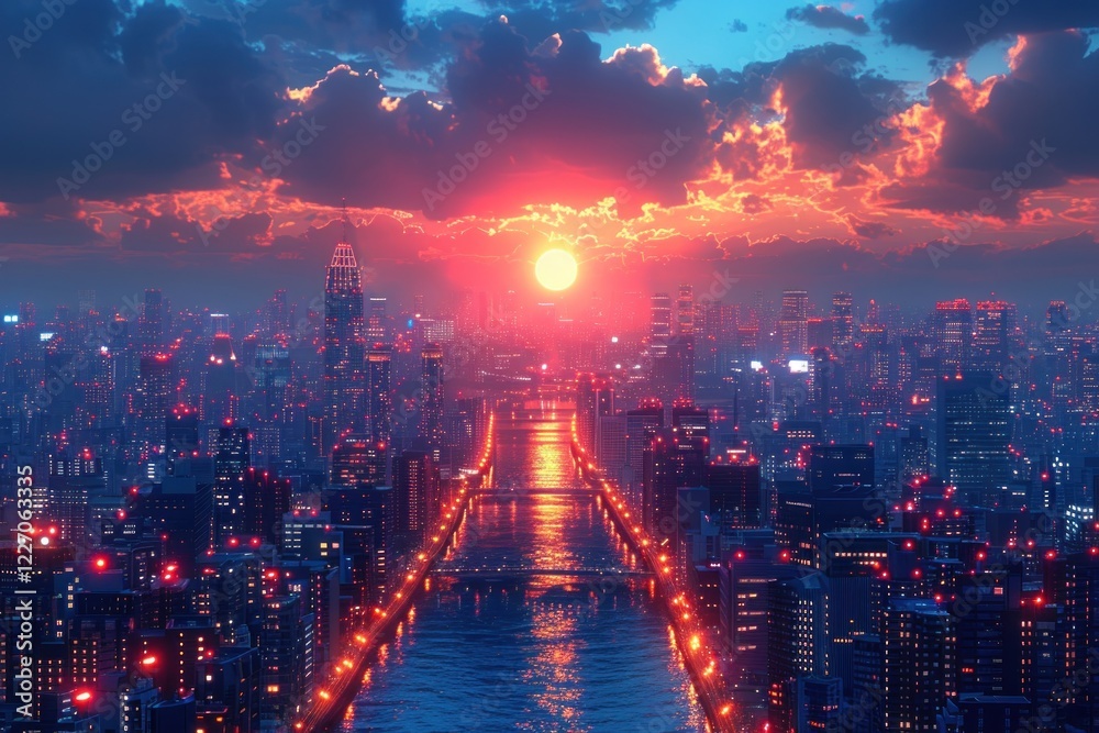 Obraz premium Beautiful Sunset Over the City
