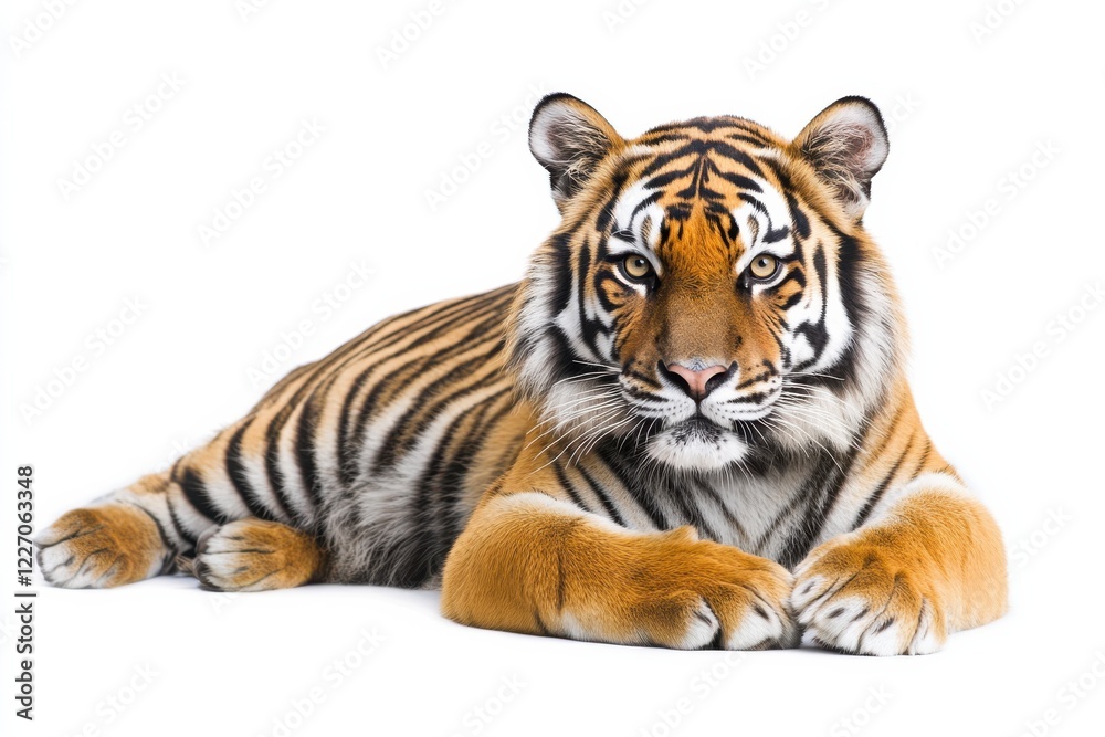 Fototapeta premium Majestic tiger resting on white background